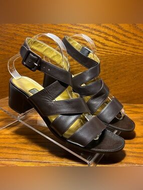 Vintage Sesto Meucci ITALY MADE Ankle Strap Sandals Brown Leather 8.5 Narrow